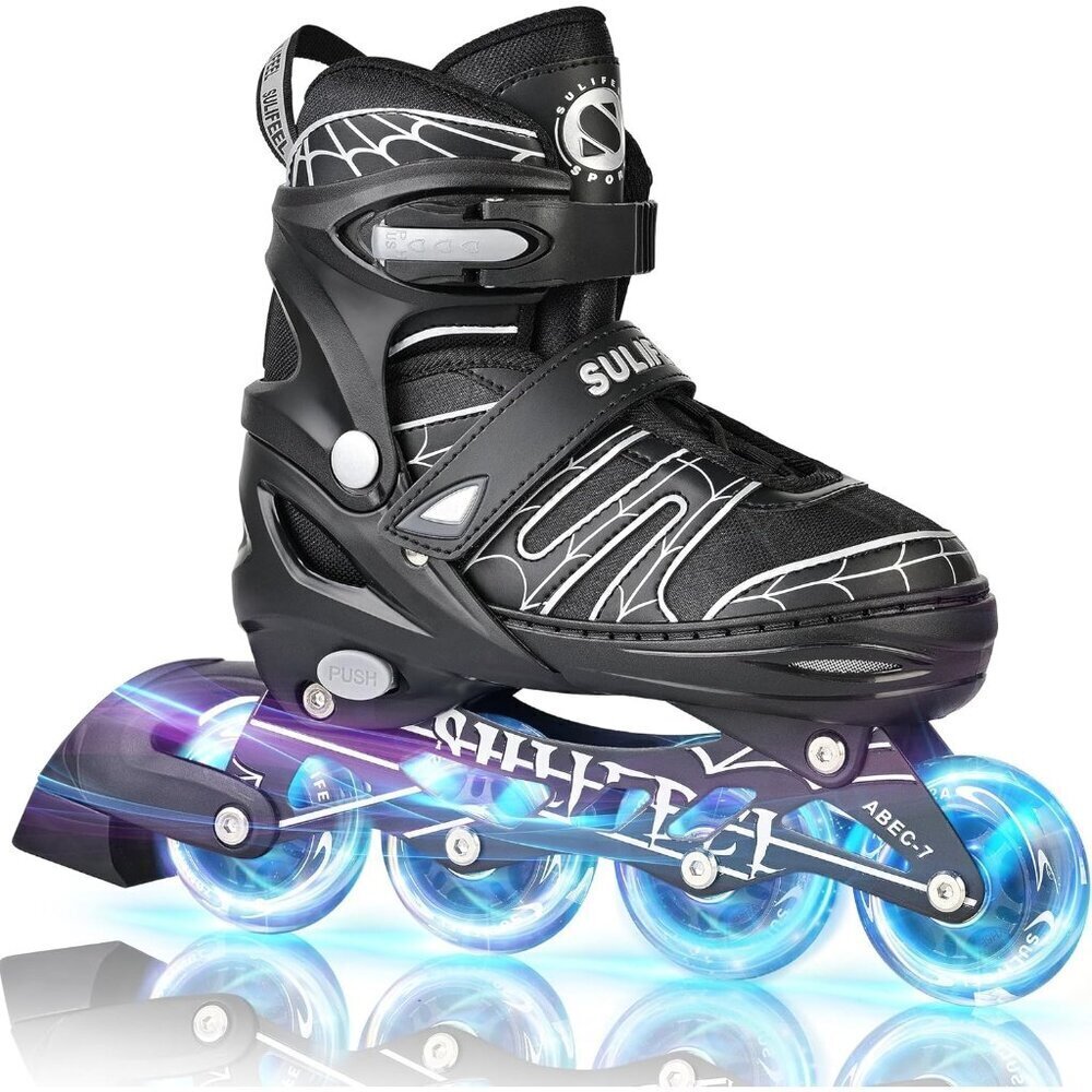 Sulifeel Kids F Spider Black Unicorn Inline Adjustable Light Up Wheels Skates
